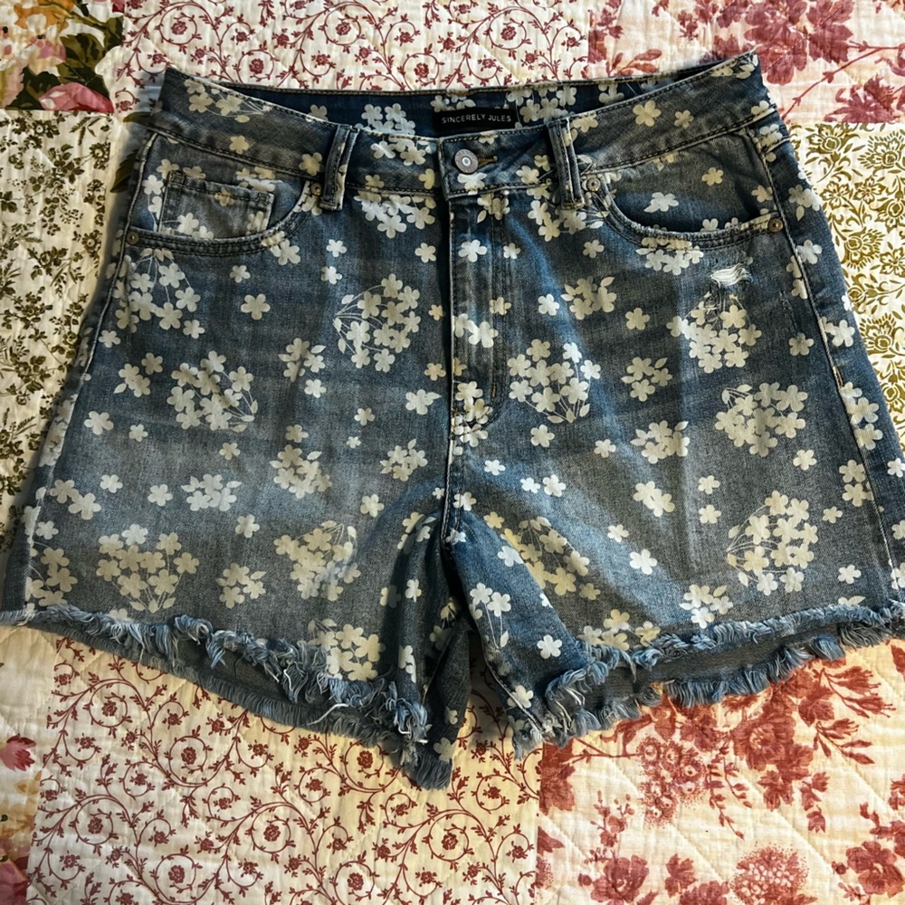 Sincerely Jules Blue Floral Denim Shorts